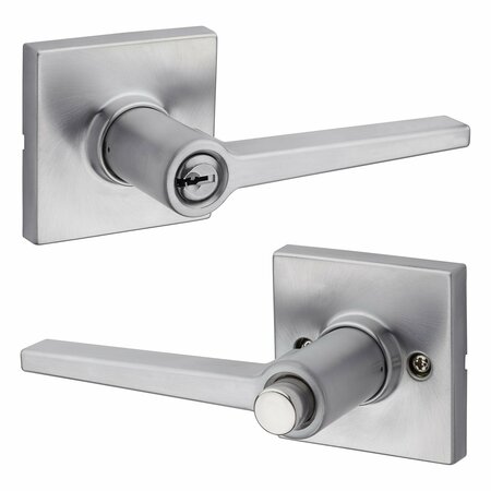 SAFELOCK Daylon Lever, Square Rose Push Button Entry Lock, RCAL Latch and RCS Strike Satin Chrome Finish SL6000DALSQT-26D